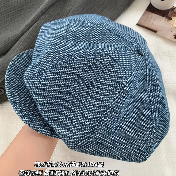 

Женский берет Cloud, джинсовая кепка газетчика в британском стиле ретро, восьмиугольная шляпа большого размера с напуском для похудения лица, кепка художника для водителя