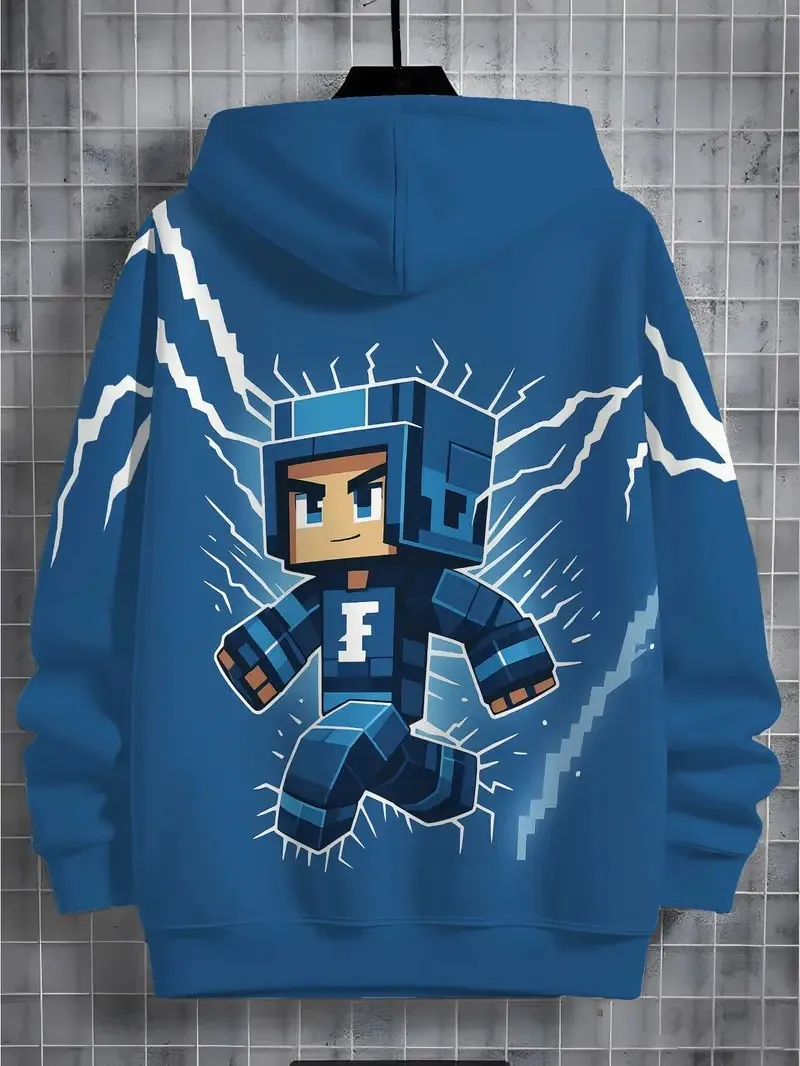 سترة بغطاء للرأس جديدة للأطفال لخريف 2025 بكسل ثلاثية الأبعاد مطبوعة على شكل شخصية صغيرة مريحة في الهواء الطلق سترة للأطفال #4