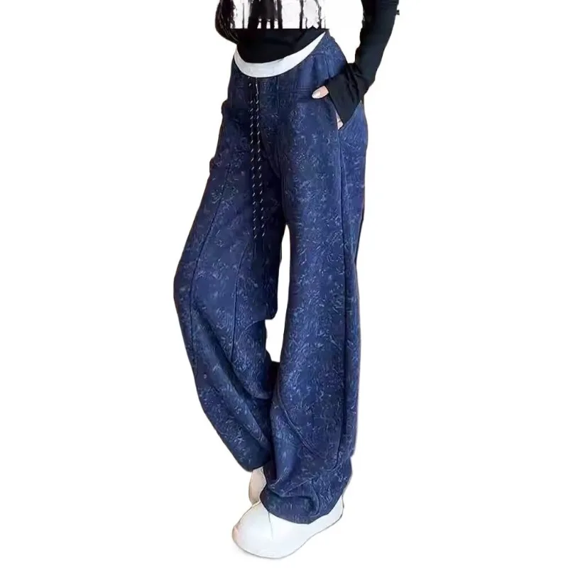 Pantaloni sportivi a banana tie-dye da donna Autunno e inverno Nuovi pantaloni scimitar a gamba larga leggermente alla moda, versatili e sottili