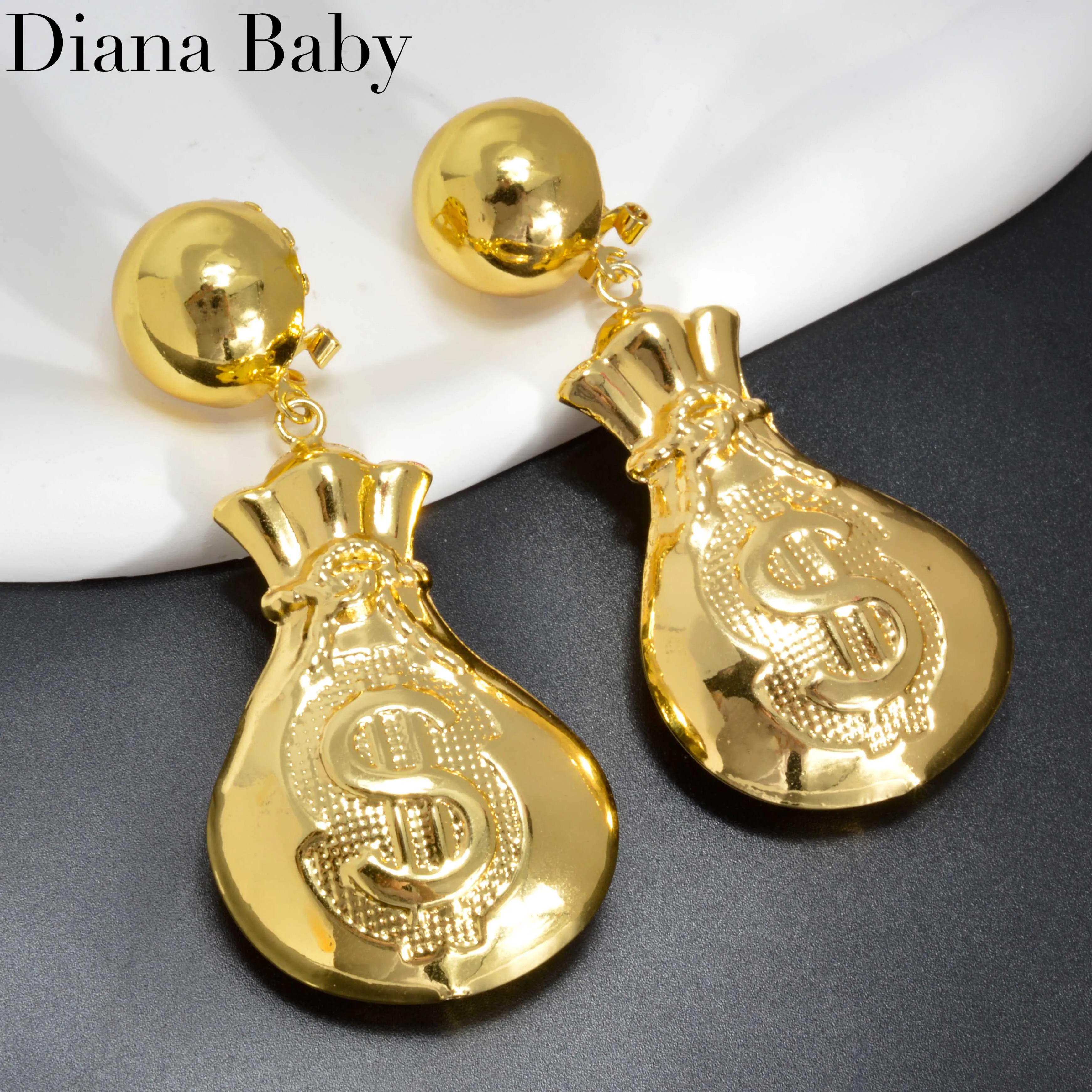 Sunny Jewelry Large Money Bag Drop Earrings Dubai Gold Plated Silvery Earrings Jewellery Classic Simple Women Girl Party Gift