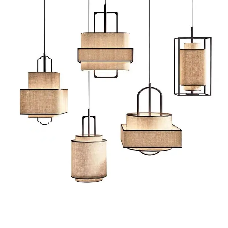 New Chinese Tea Room Zen Chandelier Private Room B&b Bedroom Bedside Front Desk Restaurant Bar Combination Fabric Lamps