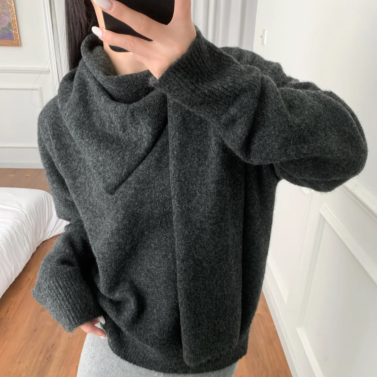 25 Autunno e Inverno Nuova Sciarpa Morbida Drappeggiata Snood Maglione Lavorato a Maglia di Lana Spessa Falso Pullover in Due Pezzi Top da Donna