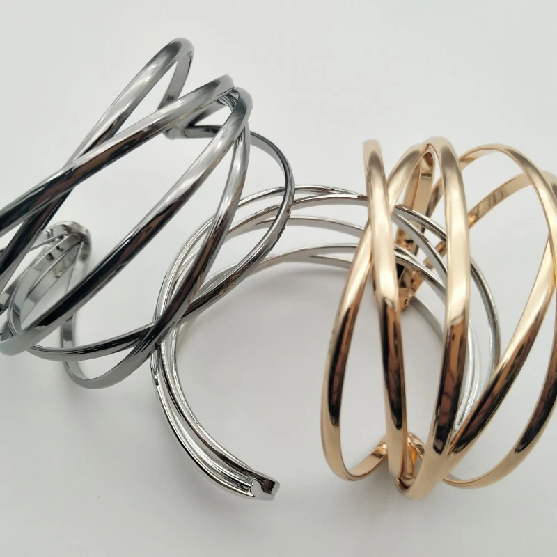 Vintage Gold Plated Geometric Cuff Bangle Statement Wide Wire Bracelet Layering Stacking Bold Gift for Women Minimalist Jewelry