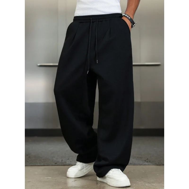 

American Street Men's Solid Color Casual Jogging Style Straight Leg Pants Autumn and Winter New Style with Plush