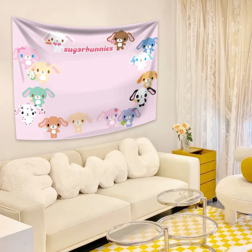 3x5ft S_sugarbunnies Anime Tapestry Kawaii Wall Hanging for Bedroom Poster Blanket College Dorm Home Decoration for Women