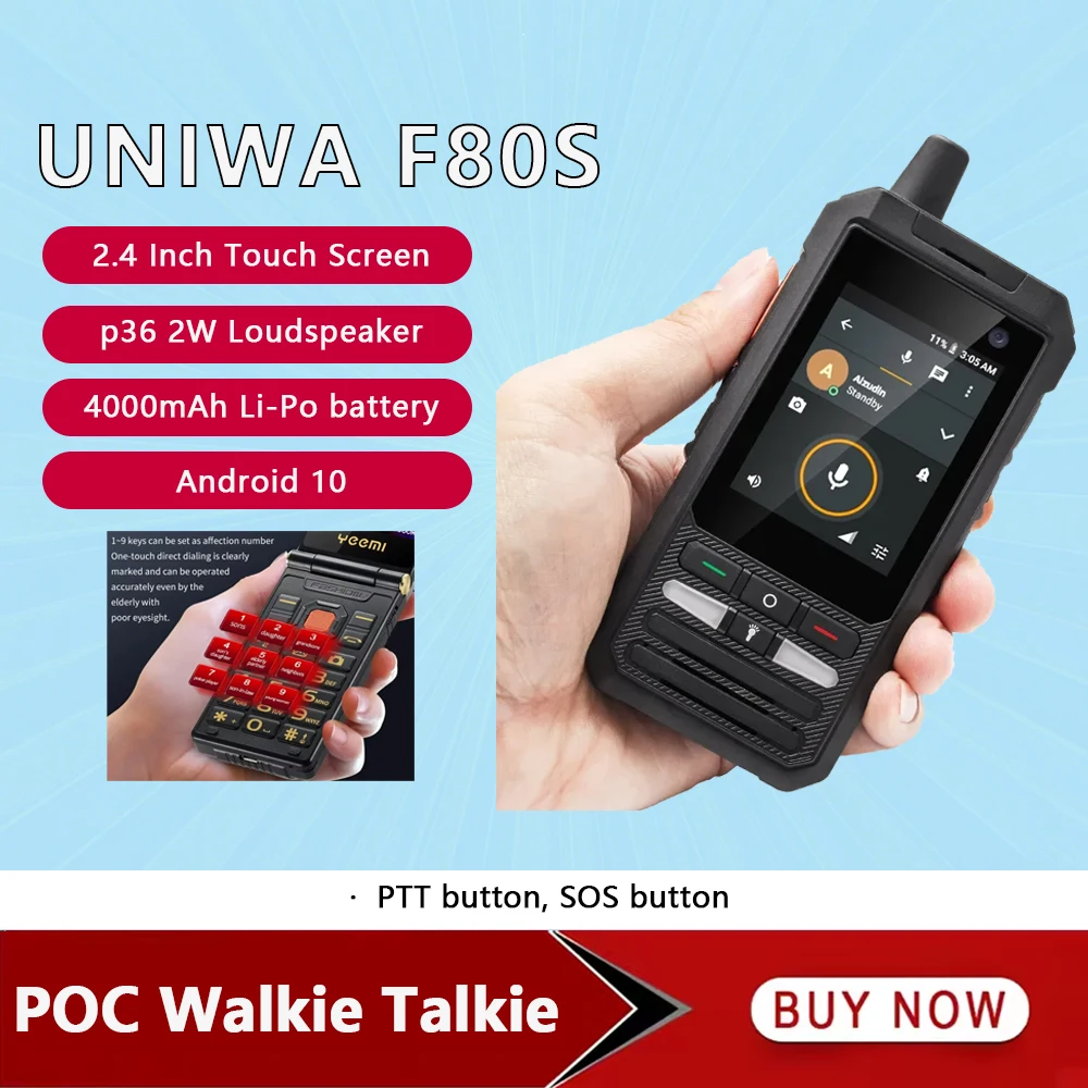 UNIWA F80S POC Walkie Talkie Zello Long Range Rugged Smartphone Android 10 2.4 inch Quad Core 1GB+8GB 4000mAh 2W Loudspeaker SOS