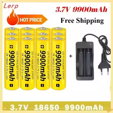 100% Original 3.7V18650 Battery 9900mAh Lithium Rechargeable Battery flashlight Toys fans battery+charger Manufacturer Wholesale