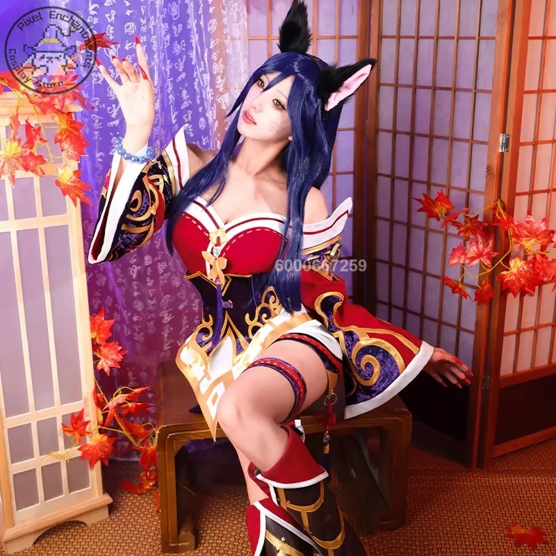 Game The Nine-Tailed Fox Cosplay Costume Anime Ahri Classic Role Playing Sexy Outfit Dress for Women Comic Con Halloween Party view 2