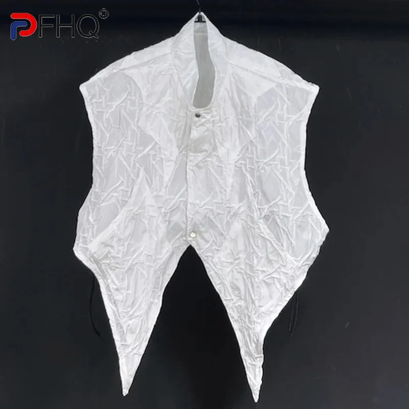 PFHQ Men's Summer Vest Pleats Irregular Three-dimensional Short Triangular Waistcoat Personality Breathable Thin Design 21Z4463