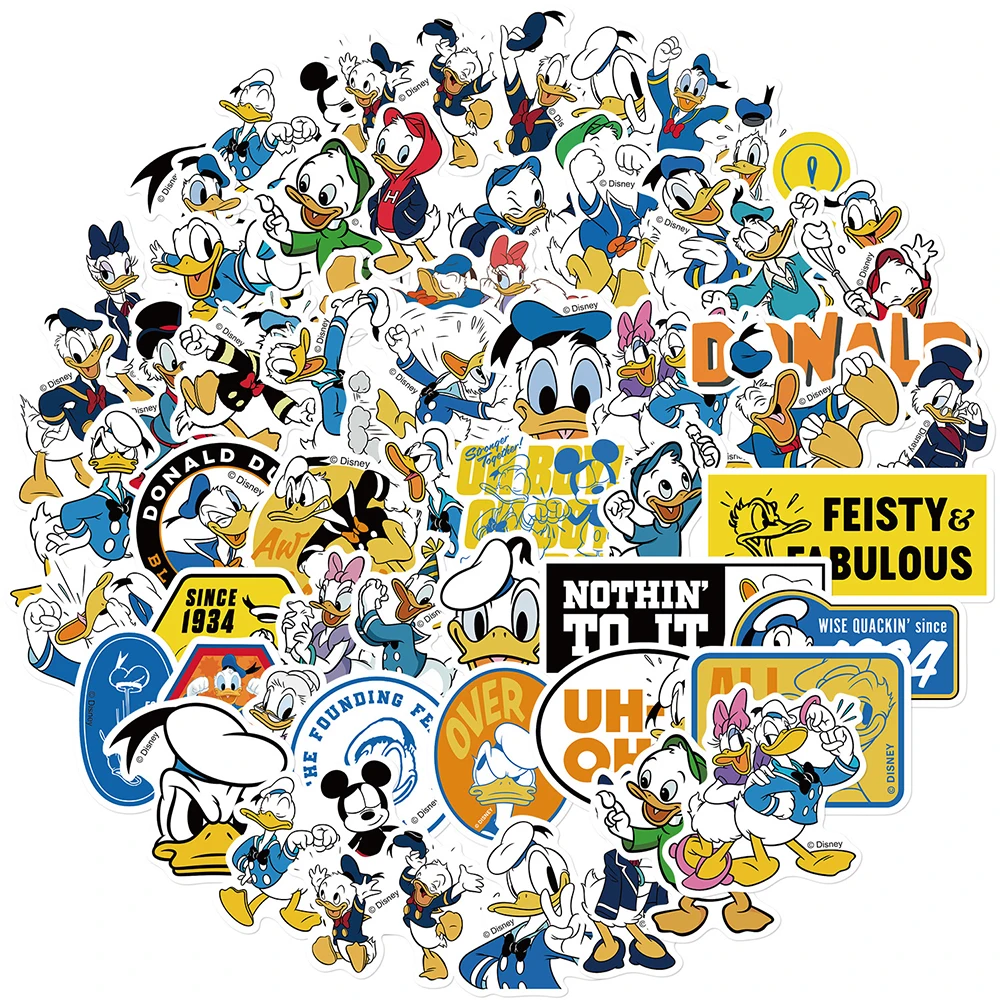 Autocollants de dessin animé mignon Disney pour enfants, Donald Duck, autocollants graffiti drôles, coque de téléphone, bouteille d'eau, décalcomanies de bagages, jouet, 10 pièces, 30 pièces, 50 pièces