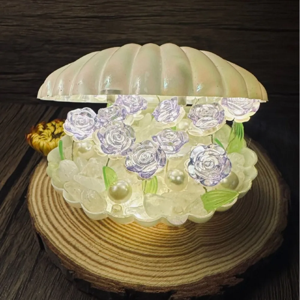 Creative Handmade DIY Shell Rose Lamp Butterfly Battery Butterfly Nightlight Small Ambience Light Birthday Gifts