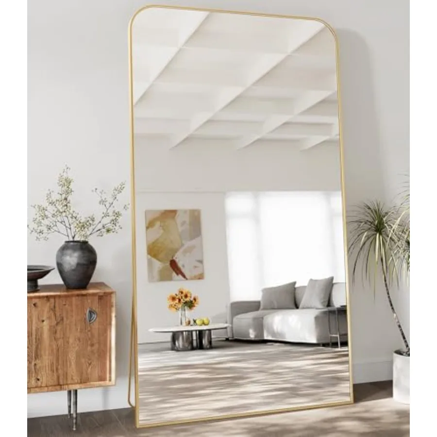 

Full Length Mirror, 86"x40" Mirror Full Length with Stand, Domed Top Square-Edged Floor Mirror with Aluminum Alloy Frame for Be