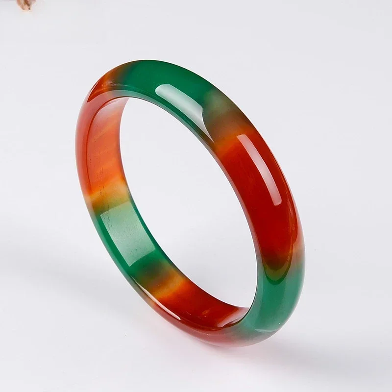 New Natural Peacock Agate Bracelet Playful Colorful Red and Green Chalcedony Jewelry Women's Bracelet Fine Jewelry Bangles