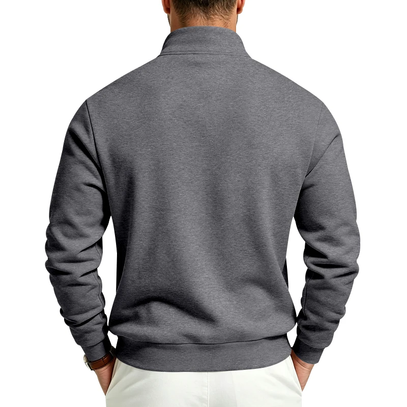 Herren-Sweatshirt mit Fleecefutter für Herbst und Winter, Stehkragen, halber Reißverschluss, langärmelig, einfarbig, warme Freizeitjacke – Detail 22