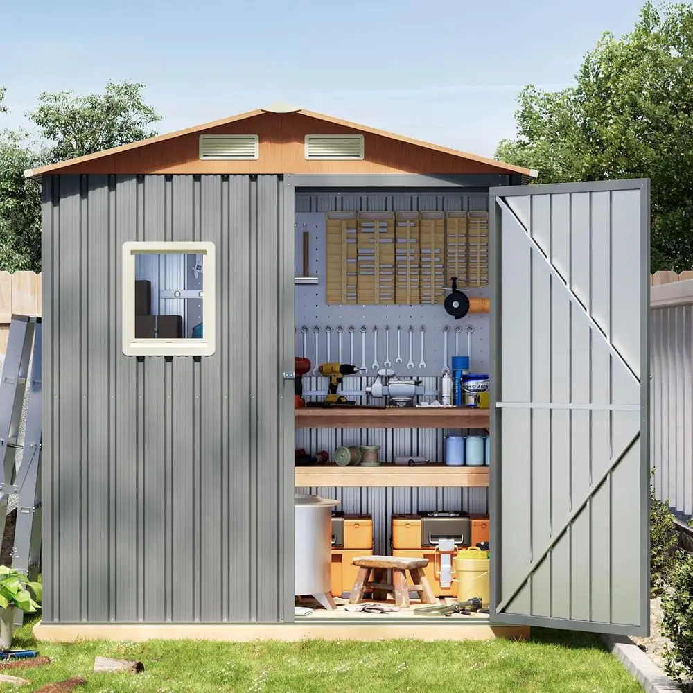 

Multi-Purpose 6x4 Steel Storage Shed with Lockable Door, Window, and Ventilation - Ideal for Garden, Backyard, and Patio Use (Ma