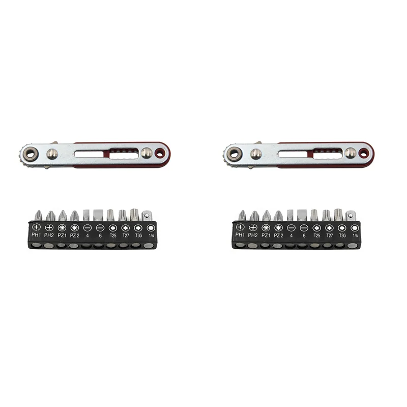 HRBAJ-2X Mini-Ratschenschlüssel mit flachem Kopf, 90-Grad-Offset-Schraubendrehergriff mit Bit-Set, Ratschenschlüssel mit Doppelantriebskopf