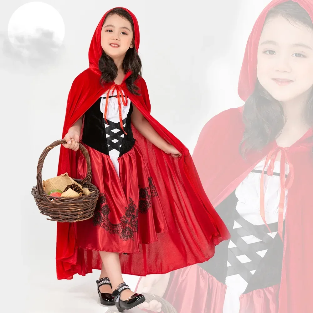 

Halloween Costume For Kids Girls Fancy Dress Children Little Red Riding Hood Cosplay Dress Princess Baby Party Cosplay Coat Cape