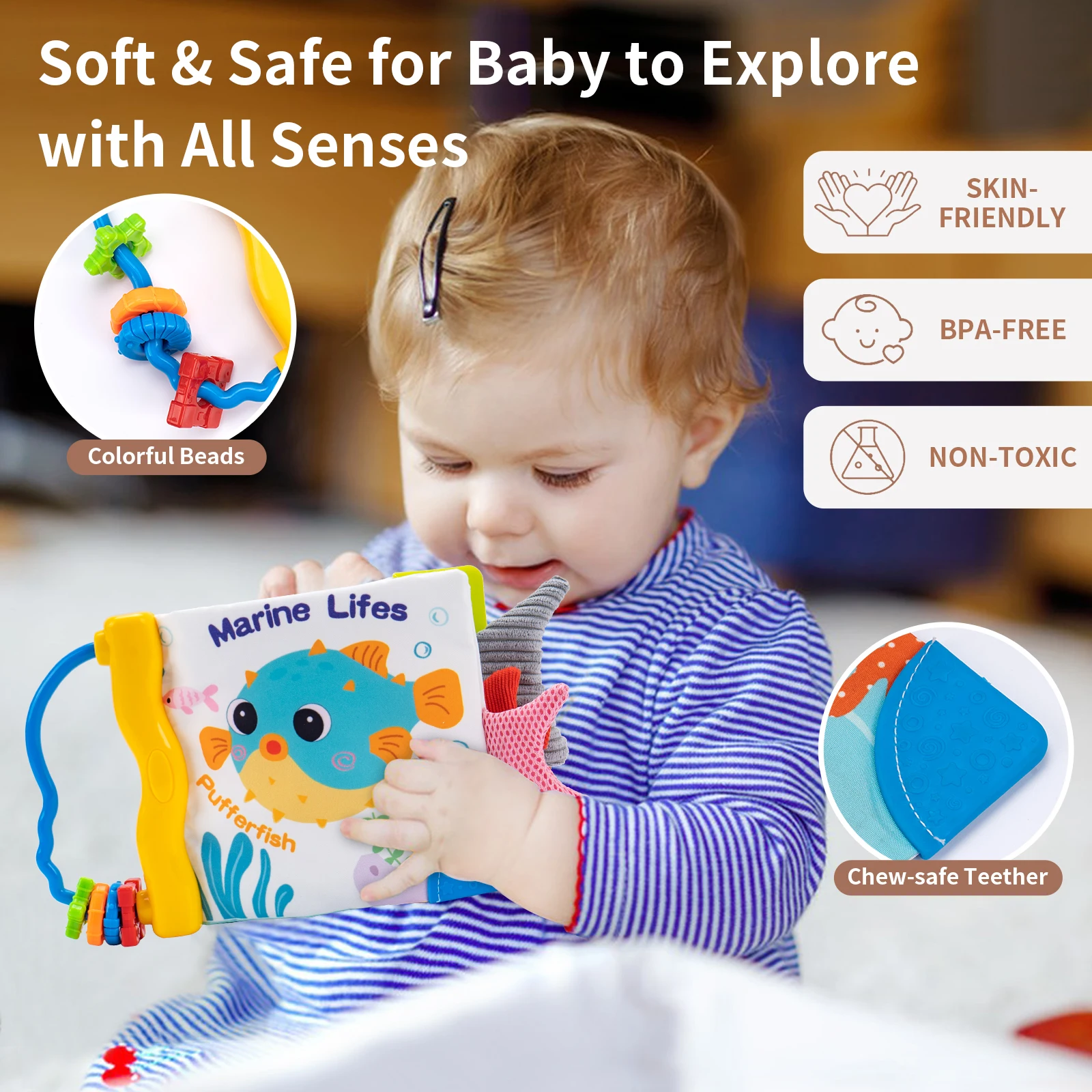 Soft Baby Cloth Book 3D Animal Tail Cloth Book Newborn Montessori Education Toy 0-12 Months Sensory Early Learning Stroller Toys