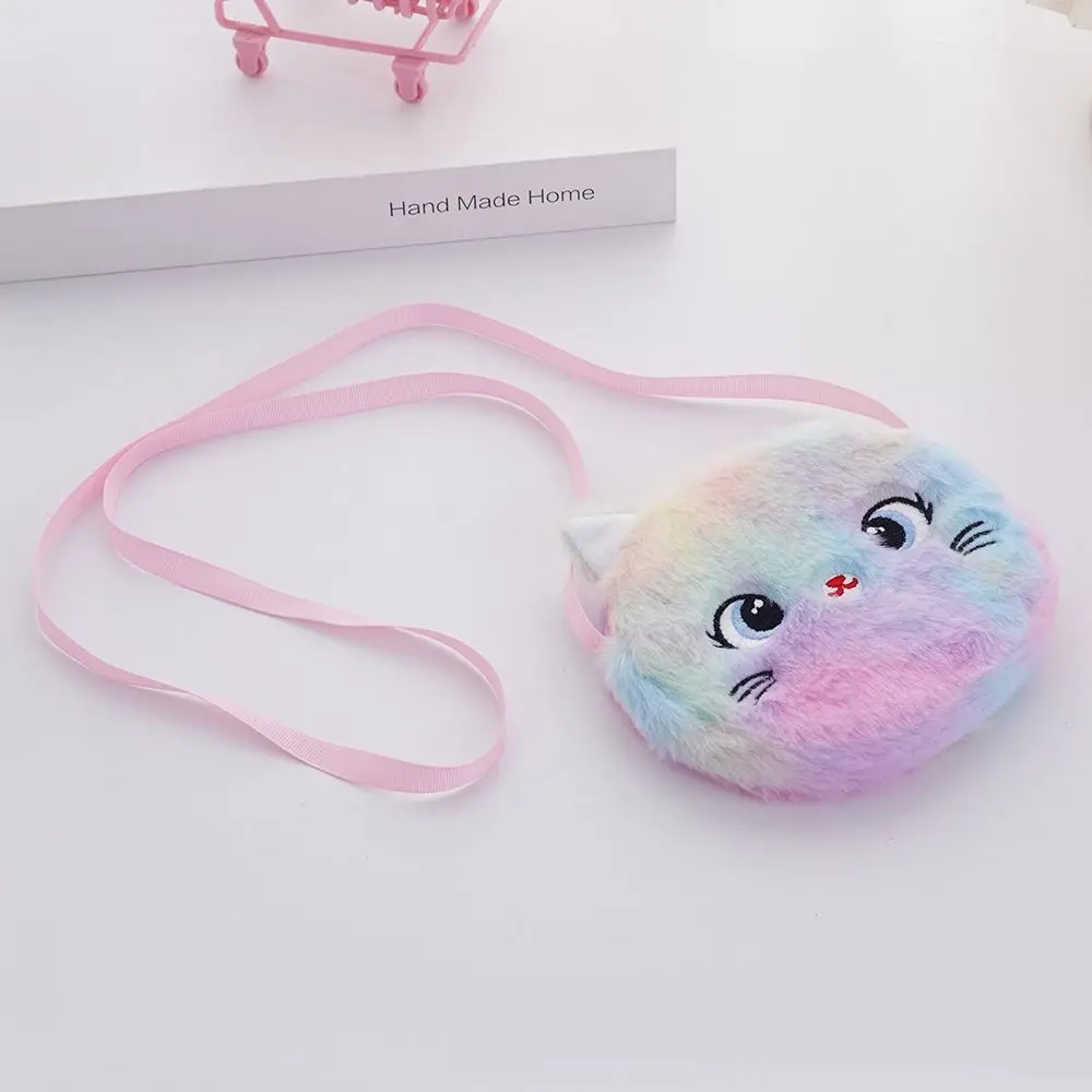 Fashion Plush Shoulder Bag Soft Rainbow Color Kids Crossbody Bag Cartoon Cat Messenger Bag Children's Gift