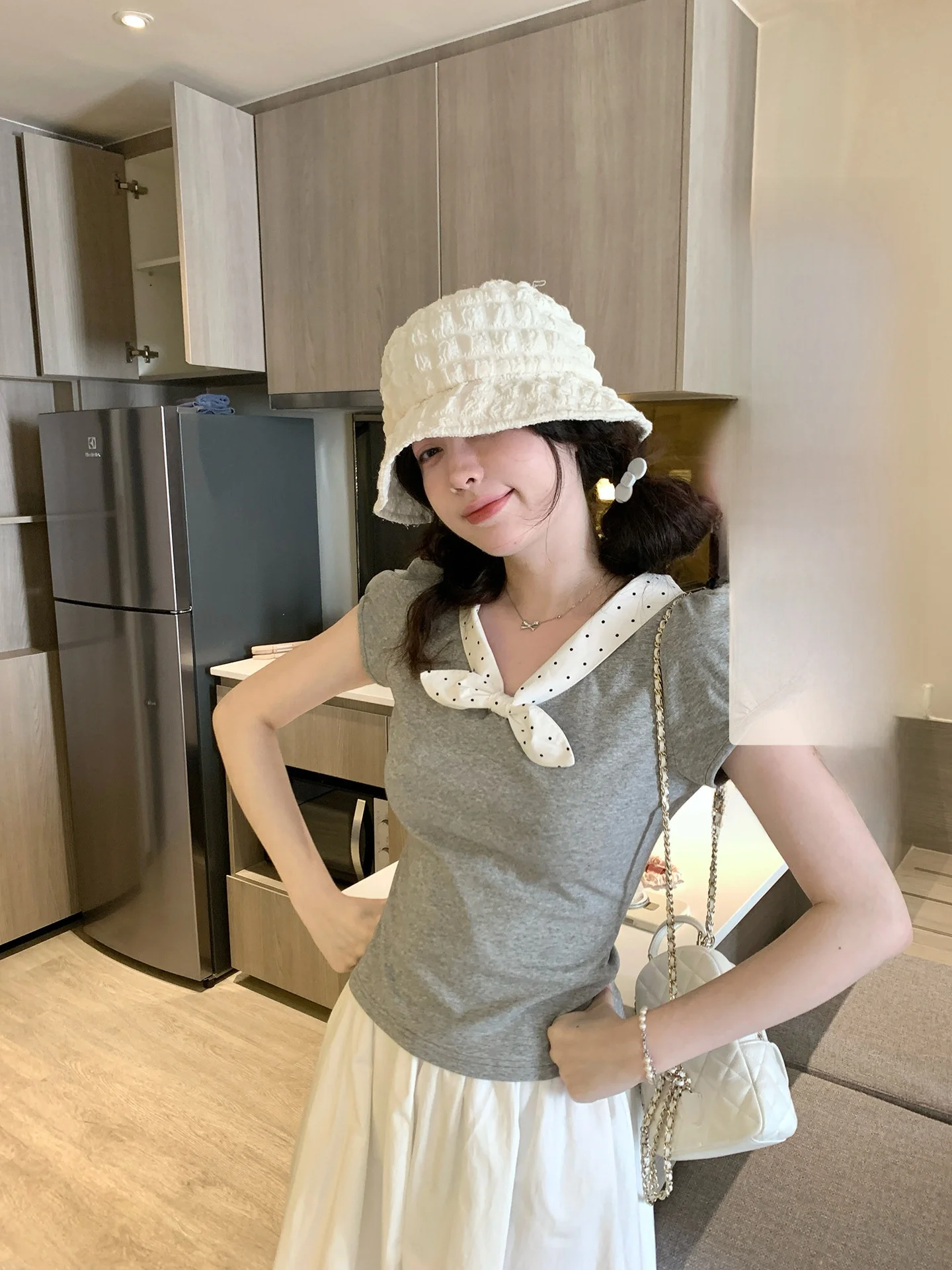 

Женский летний топ Ptonumi Little Rabbit с V-образным вырезом, приталенный, с рукавами-фонариками, в корейском стиле, однотонный