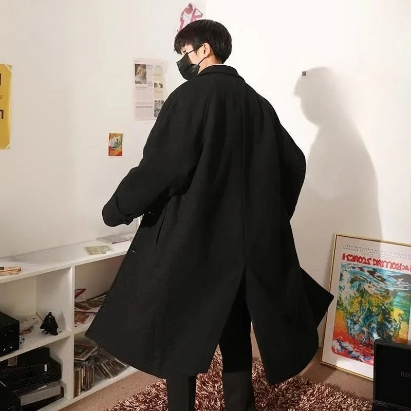 

Men's Winter Long Trench Coat 2025 Thick Warm Black Wool Blend Overcoat Loose Fit British Korean Style Casual Outerwear for Men