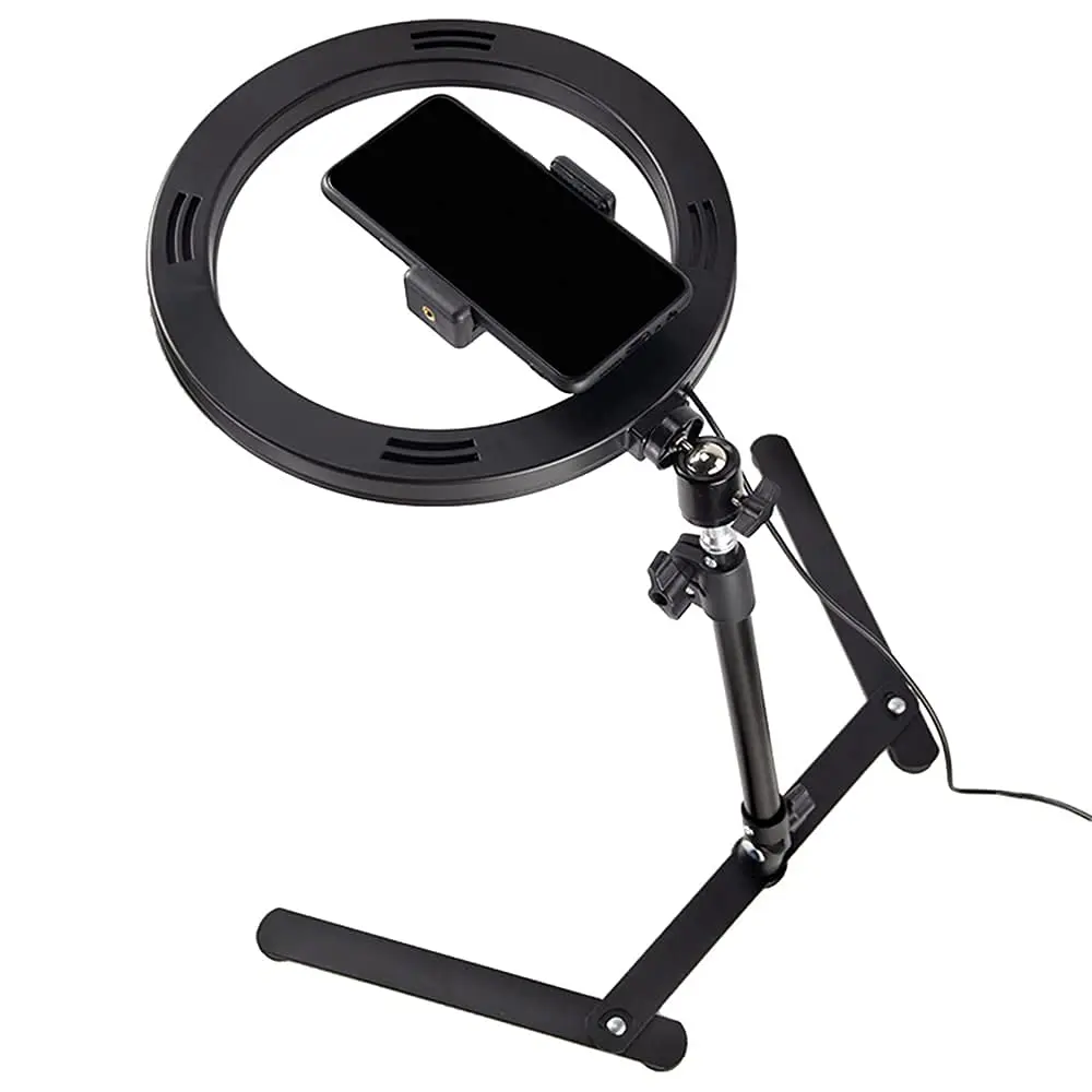 LED Ring Light with Extendable Webcam Stand Overhead Table Top Mount Kit 10