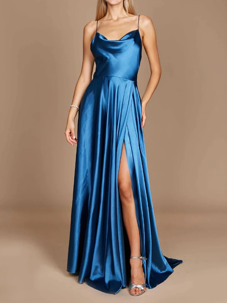 Vestidos de noite para mulher dama de honra Spaghetti Strap Backless Andar de comprimento Side Slit Ocasião Formal Prom Party Elegant New 2023