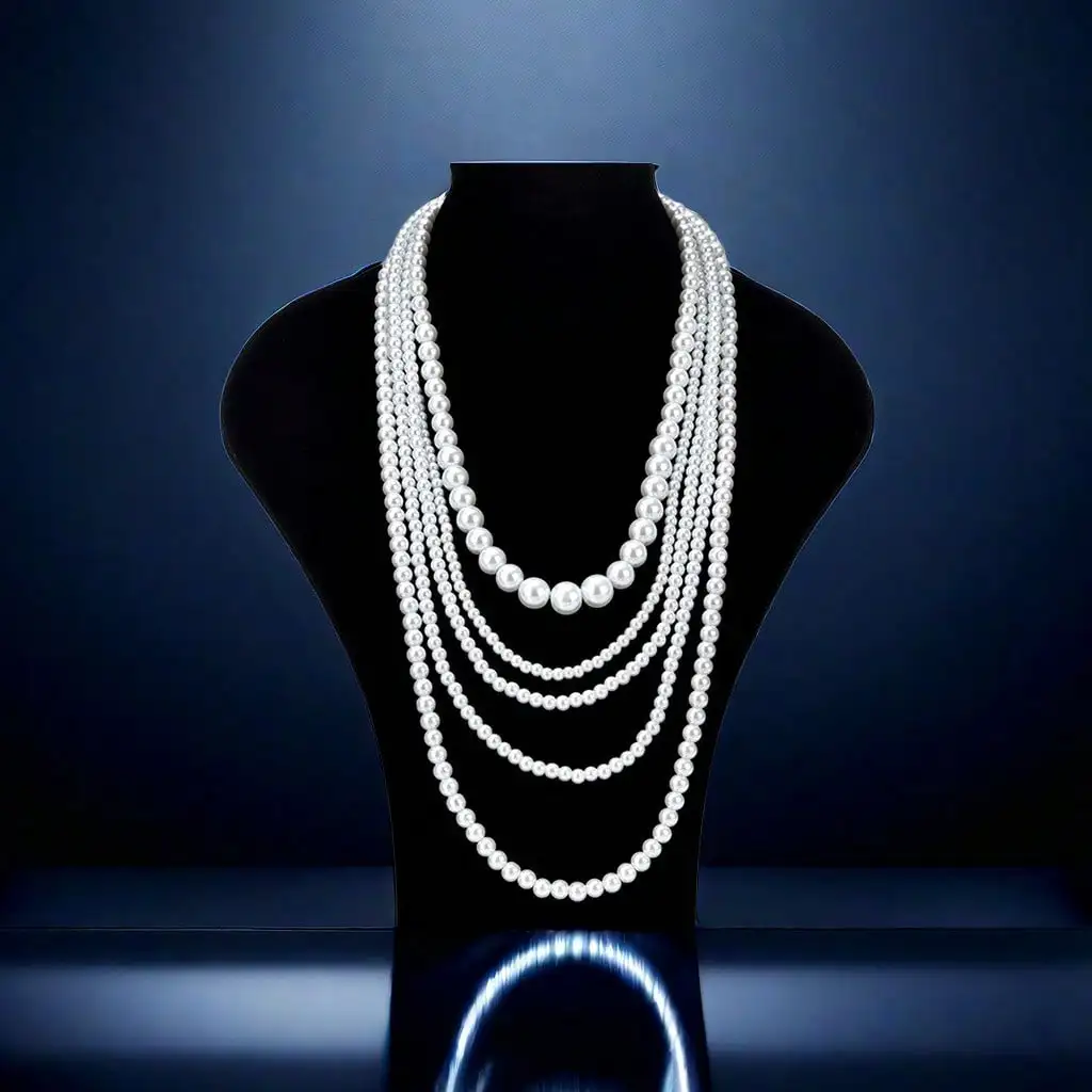 

Elegant Multi-Layered Faux Pearl Necklace in Silver Tone for Women