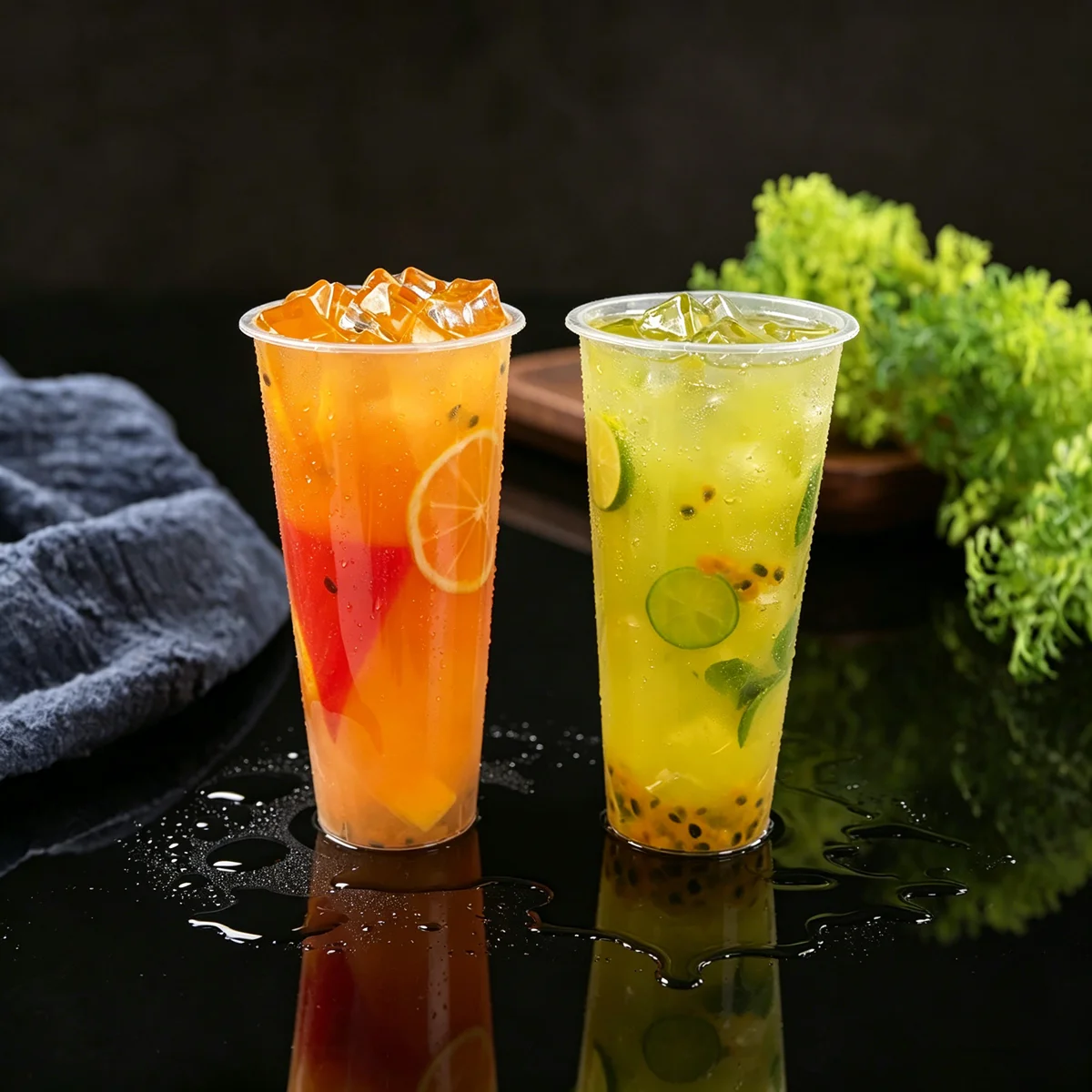 Taza de 700ml de jugo artificial de frutas con hielo y frutas, modelo de bebida, accesorio de fotografía, para escaparate de cafetería, escaparate de tienda, hogar y cocina.
