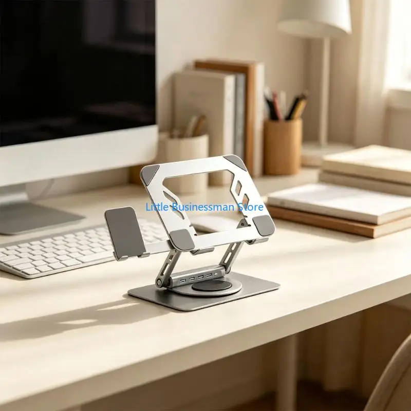 Collapsible Laptop Stand with USB Connection and Phone Holder, Rotating Desk Lift for 11-17.3 Size, Home Office Use M76A