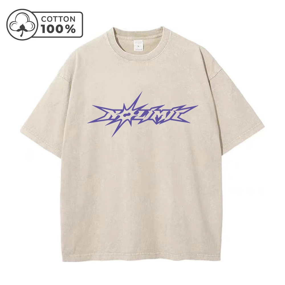 Men's Creative Purple Word Print Distressed Washed T-Shirt Loose Fit Casual Pure Cotton Crew Neck Short Sleeve Daliy Commute Top