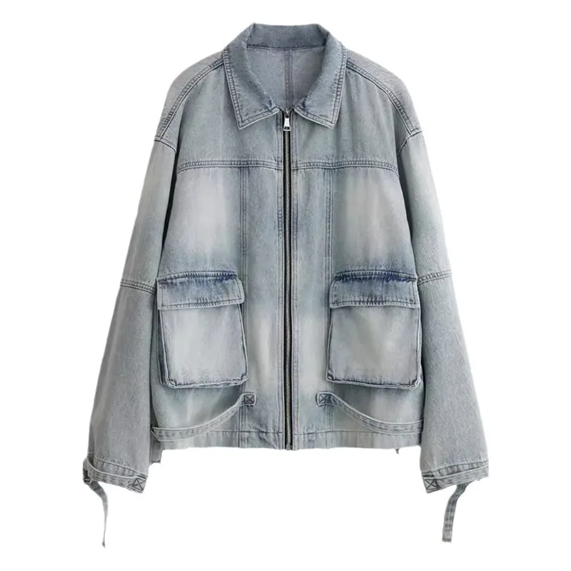 Women's Spring Autumn Tops Coat Cowboy Washed Old Long Sleeve Vintage Simple Comfortable Casual Designed Niche Versatile Skinny