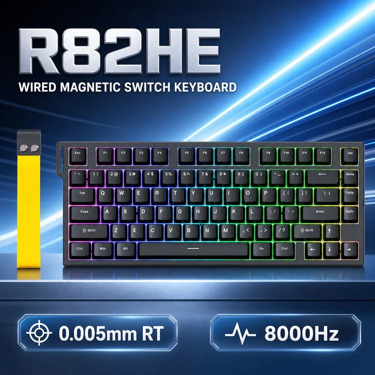 ATTACK SHARK R82HE Wired Magnetic Gaming Keyboard, Up to 8000 Hz, PBT Keycaps, RGB for PC Laptop Gaming and Office Use