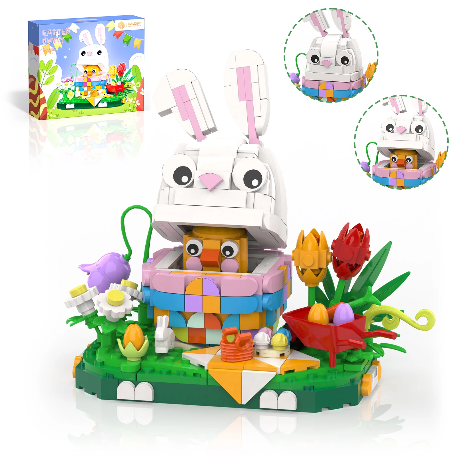 Easter Bunny and Baskets Chick Building Block Toy Set as Easter Basket Stuffers and Easter Egg Fillers Gift for Adults Kids Boys