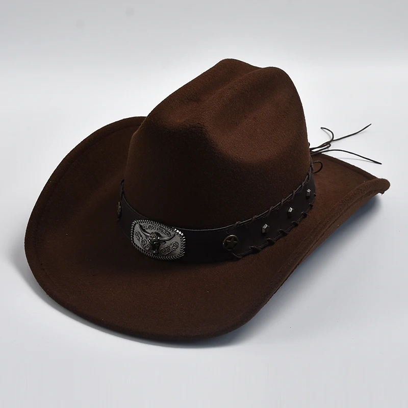 Neue künstliche Wolle Western Cowboy hüte für Männer Frauen Vintage Fedoras Hüte mit breiter Krempe Gentleman Lady Cowgirl Jazz Hüte