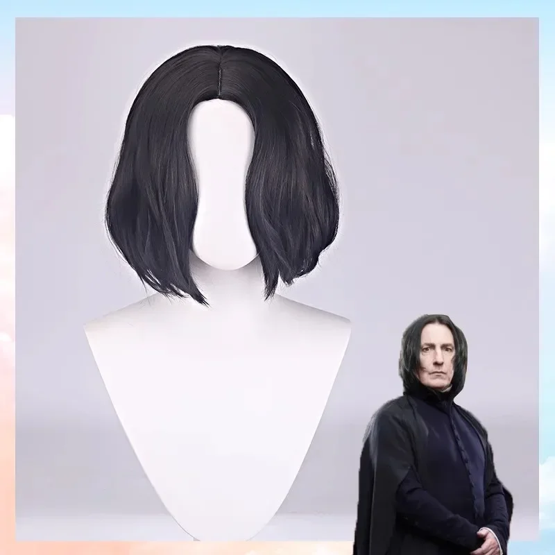 Movie Professor Severus Snape Cosplay Wig Short Black Curly Heat Resistant Synthetic Hair Movie Anime Wigs