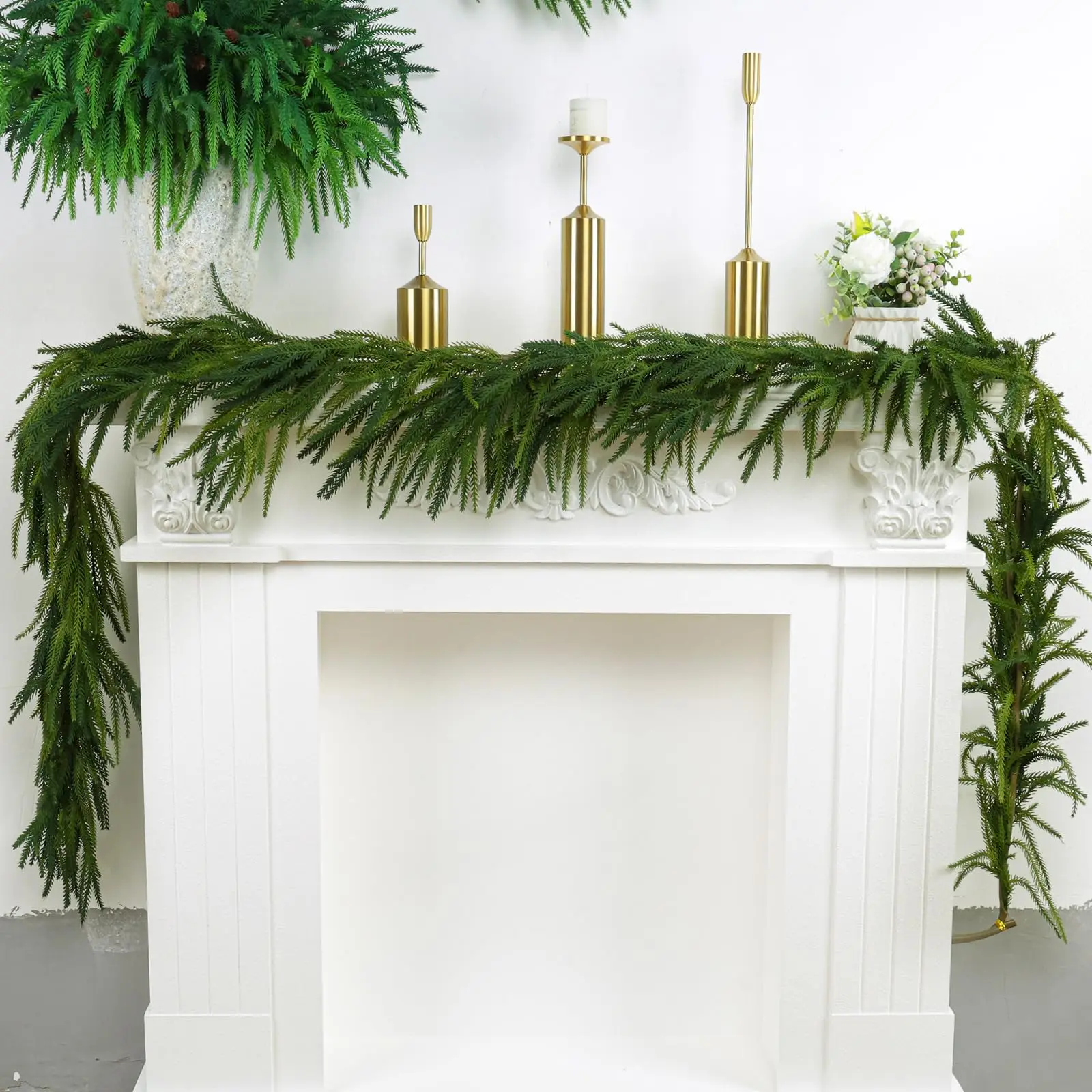 180 cm Weihnachtsgirlanden, Norfolk-Kieferngirlande, künstliche Pflanzen, künstliche Grünrebe für Zuhause, Tisch, Weihnachten, Party, Festival, Dekoration – Detail 3