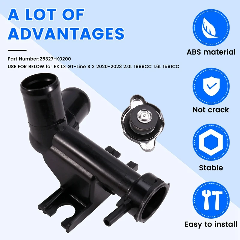 25327-K0200 Coolant Filler Neck Assembly With Radiator Cap For Kia Soul EX LX GT-Line S X 2020-2023 2.0L 1999CC 1.6L