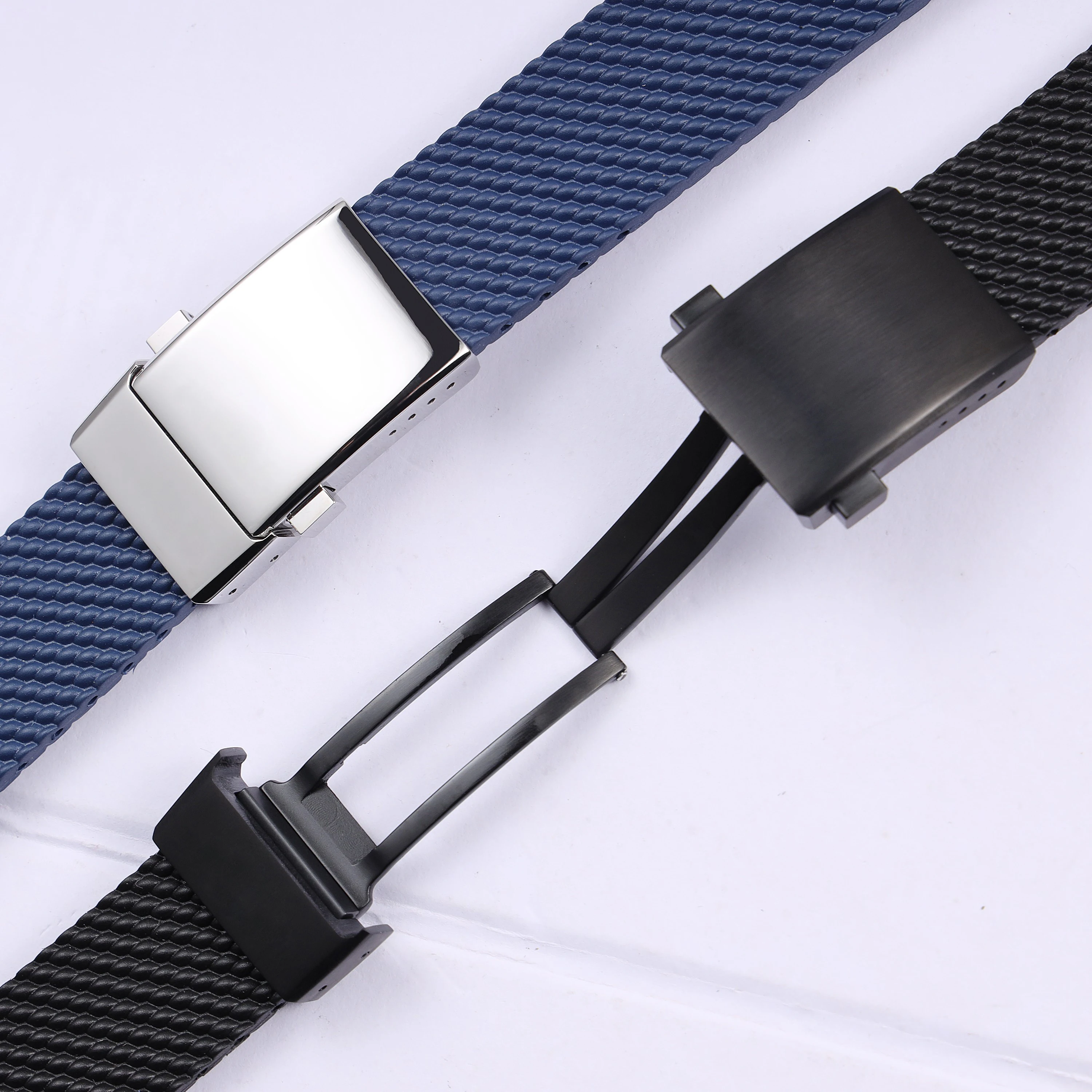 Quality 22mm 24mm Black Blue Soft Woven Rubber Watchband For Breitling Strap Waterproof Superocean Wristband Deployment Clasp