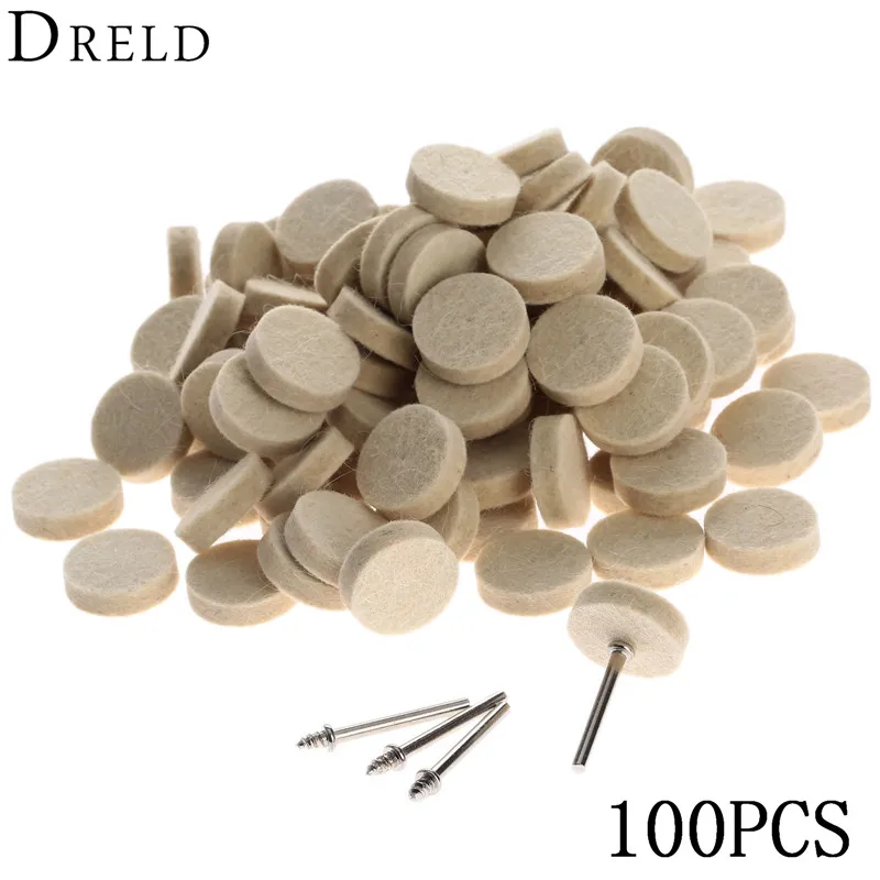 100 szt. 25mm Filcowe Krążki Polerskie do Polerowania i Szlifowania + 4 szt. Trzpienie 3.2 mm do Akcesoriów Dremel, Narzędzi Obrotowych