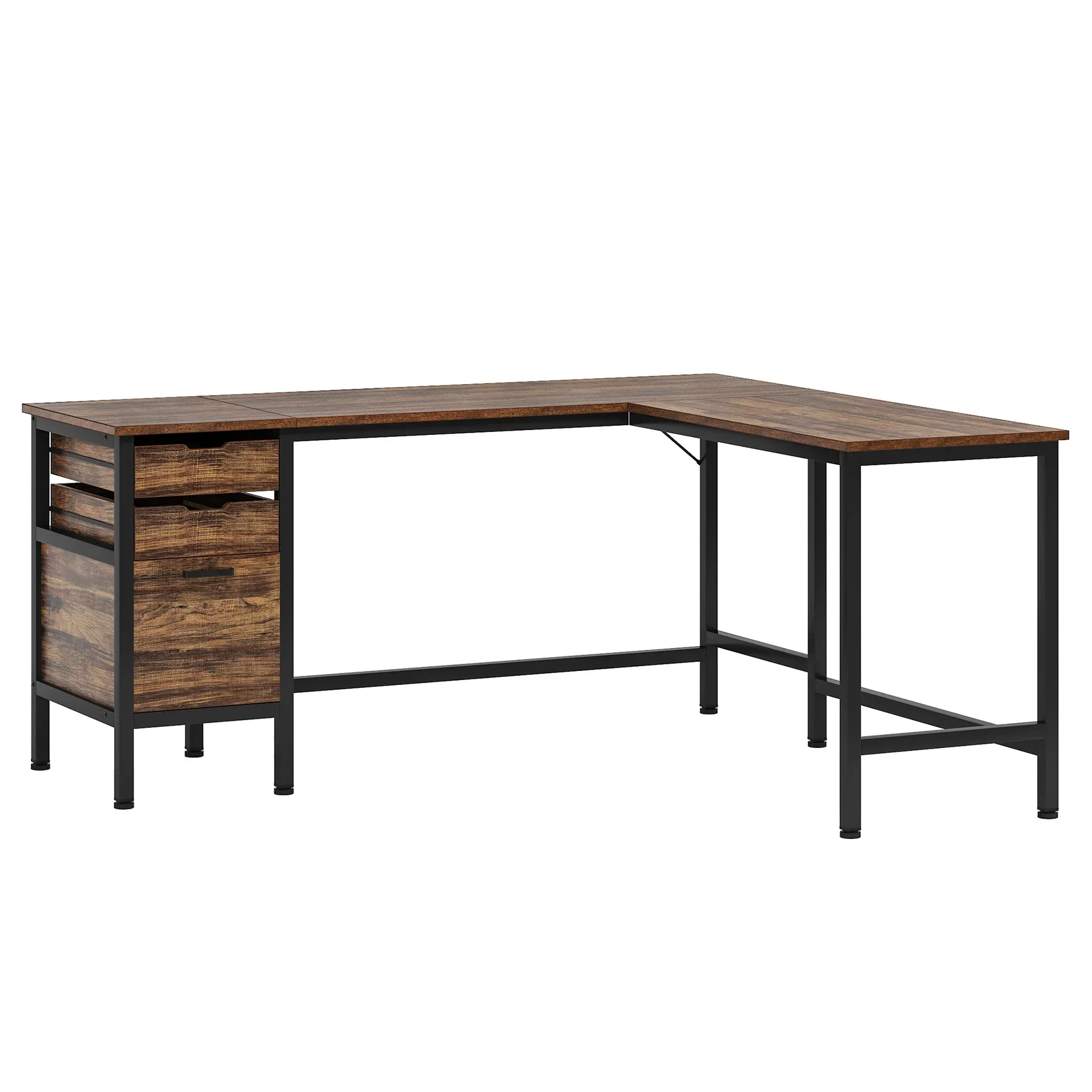 Tribesigns L Shaped Desk with File Drawer Cabinet, 59 Inch Corner Desk L Shaped Computer Desk with Drawers, Rustic Brown