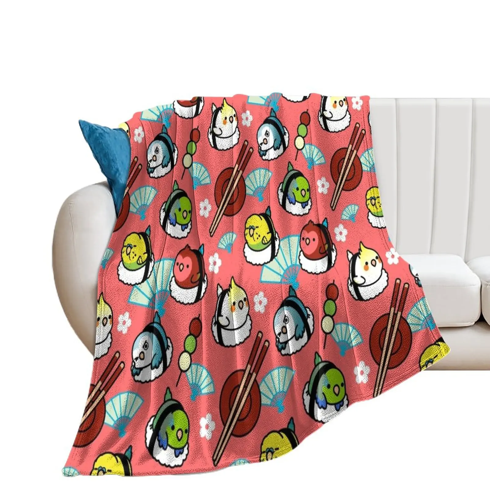 Sushi Time with Cody the Lovebird & Friends Throw Blanket funny gift Large Blankets