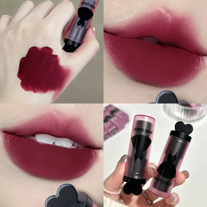 Lápiz labial mate de terciopelo, 5 colores, resistente al agua, rosa, púrpura, brillo de labios rojo desnudo, taza antiadherente de larga duración, cosmético Sexy para mujer