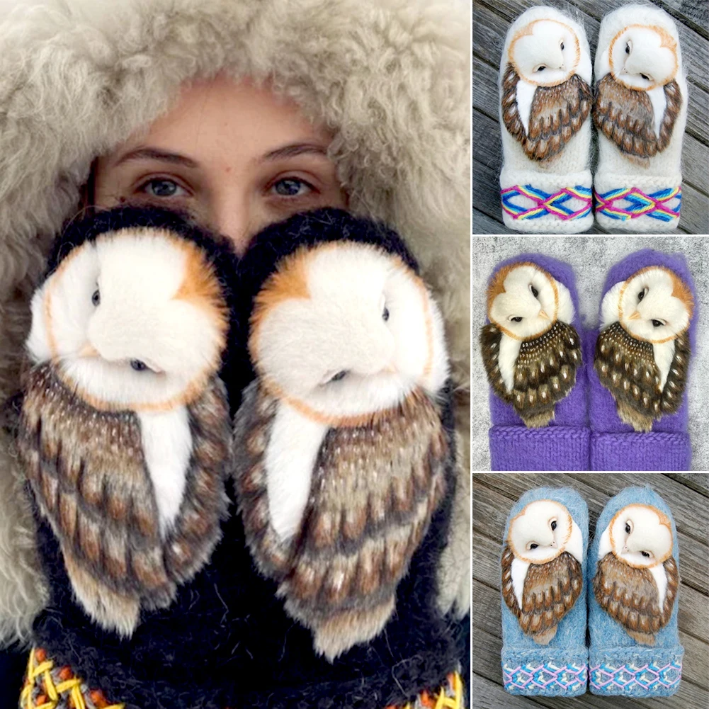 New Lady Hand Knitted Wool Gloves For Winter Warm Cute Owls Gloves Mittens Gloves For Women Girls Christmas New Year Gifts 2023