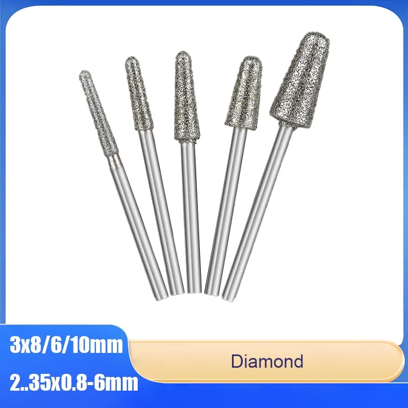 

1/2/5/10pcs Bullet-Shaped Diamond Grinding Bits Shank Diameter：2.35/3mm Jade / Metal Grinding Tools Bit Diameter：0.8-10mm