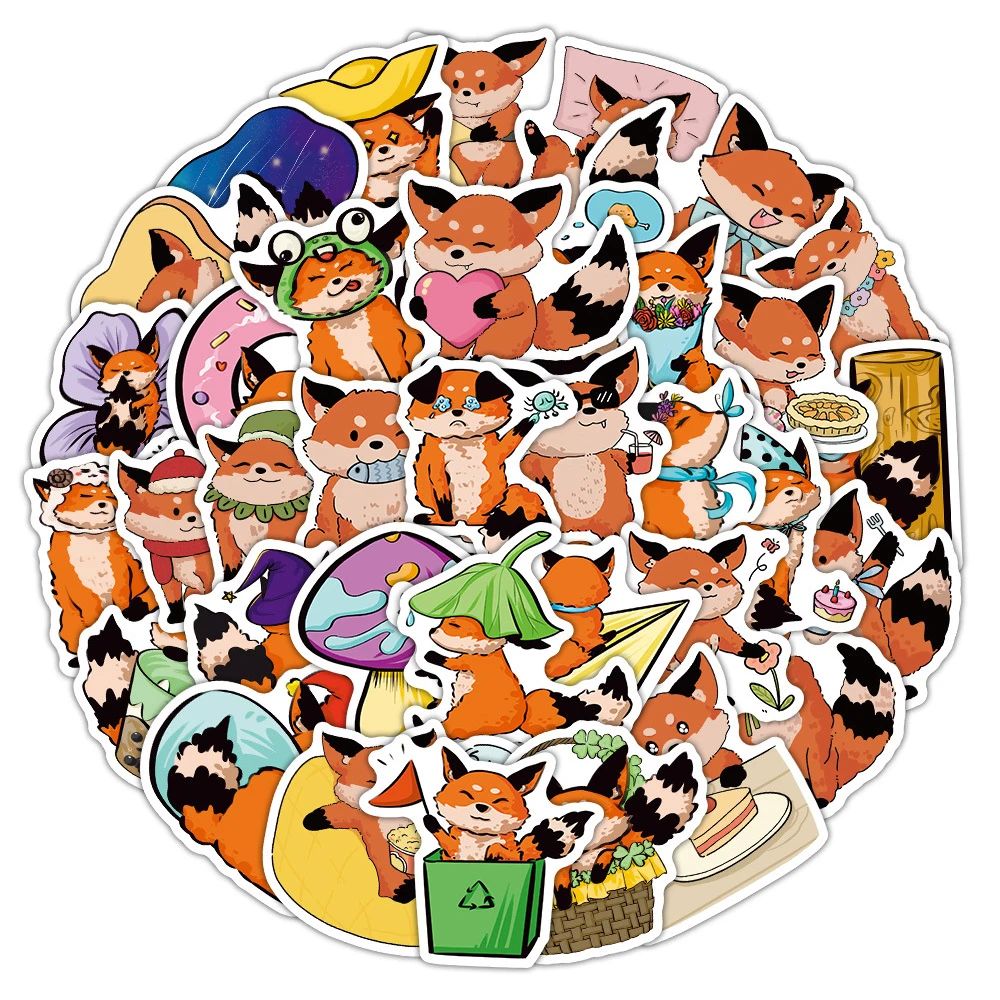 10/30/60pcs Funny Cartoon Fox Graffiti Stickers Decals Laptop Motorcycle Phone Skateboard Decoration Sticker Kids Classics Toys