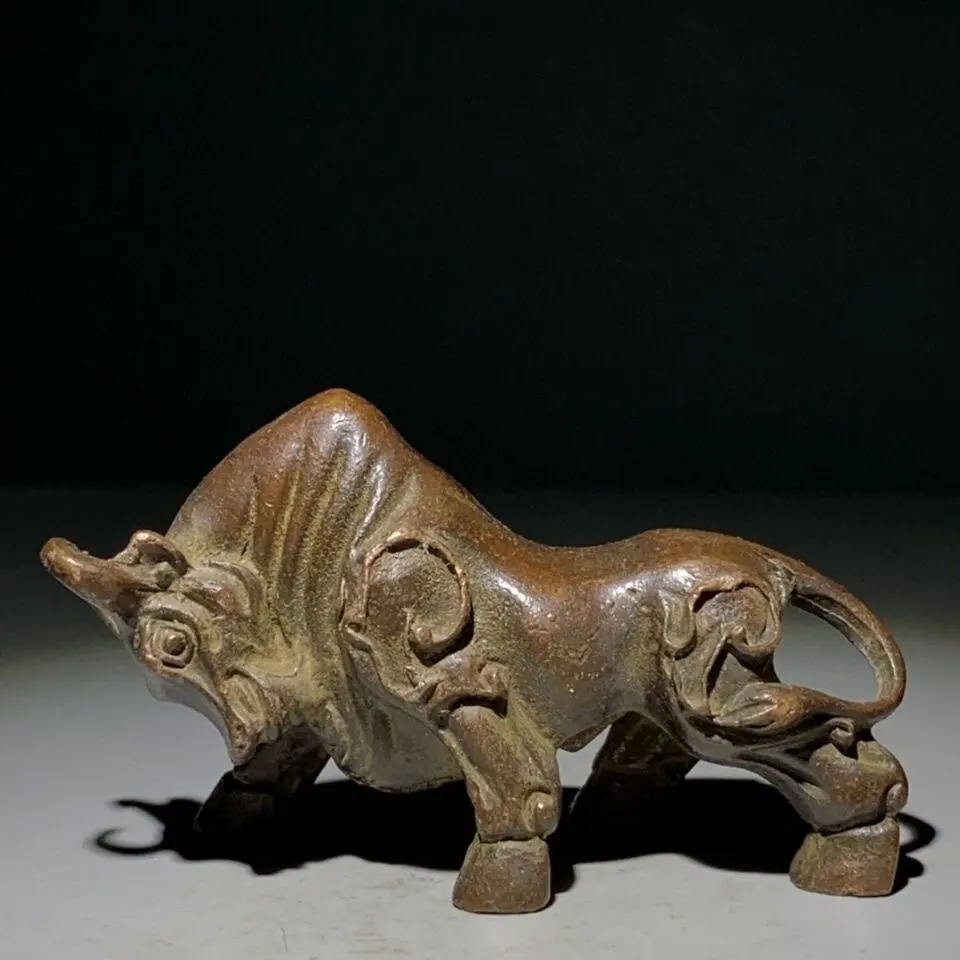 Antique Bronze Zodiac cattle Statue Tea Pet Ornament Folk Art Collectibles Home Desktop Decoration handicraft