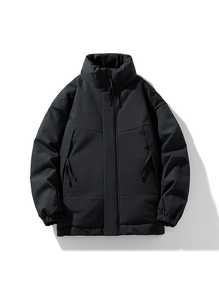 

Winter Thiened Cotton Jaet Men's Hooded Warm Bread Sle Casual Outerwear Stand Collar Pure Color Versatile Youth Faion