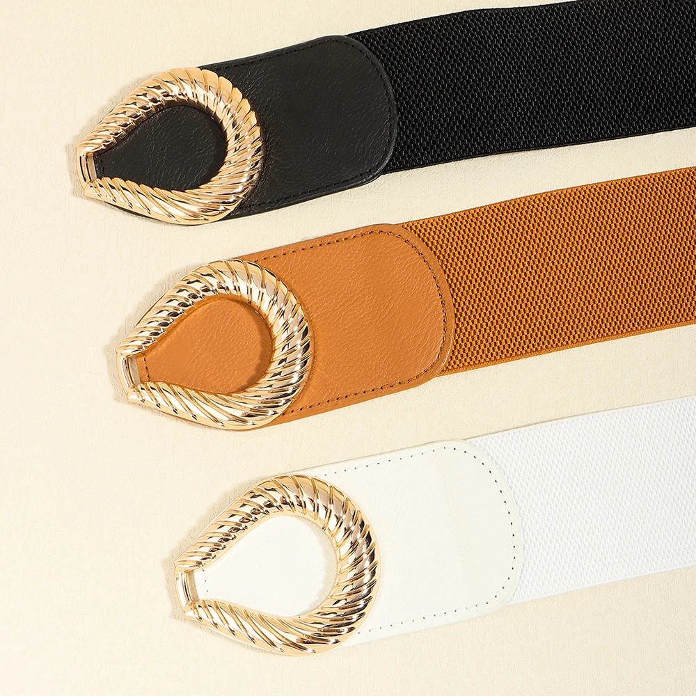 Breiter elastischer Taillengürtel für Damen, Retro-Mode, PU-Leder, Kleiderbund für Damen