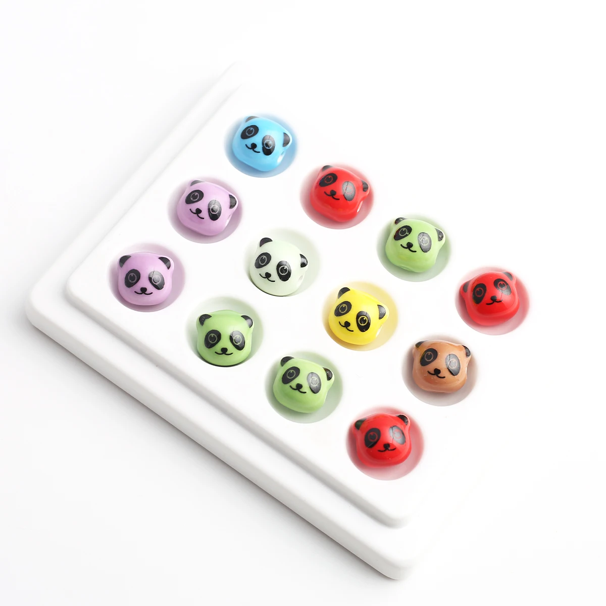 10pcs 11mm Colorful Panda Heads Ceramic Beads & Bead Assortments - Durable Ceramic Animal Beads With Smiling Expression